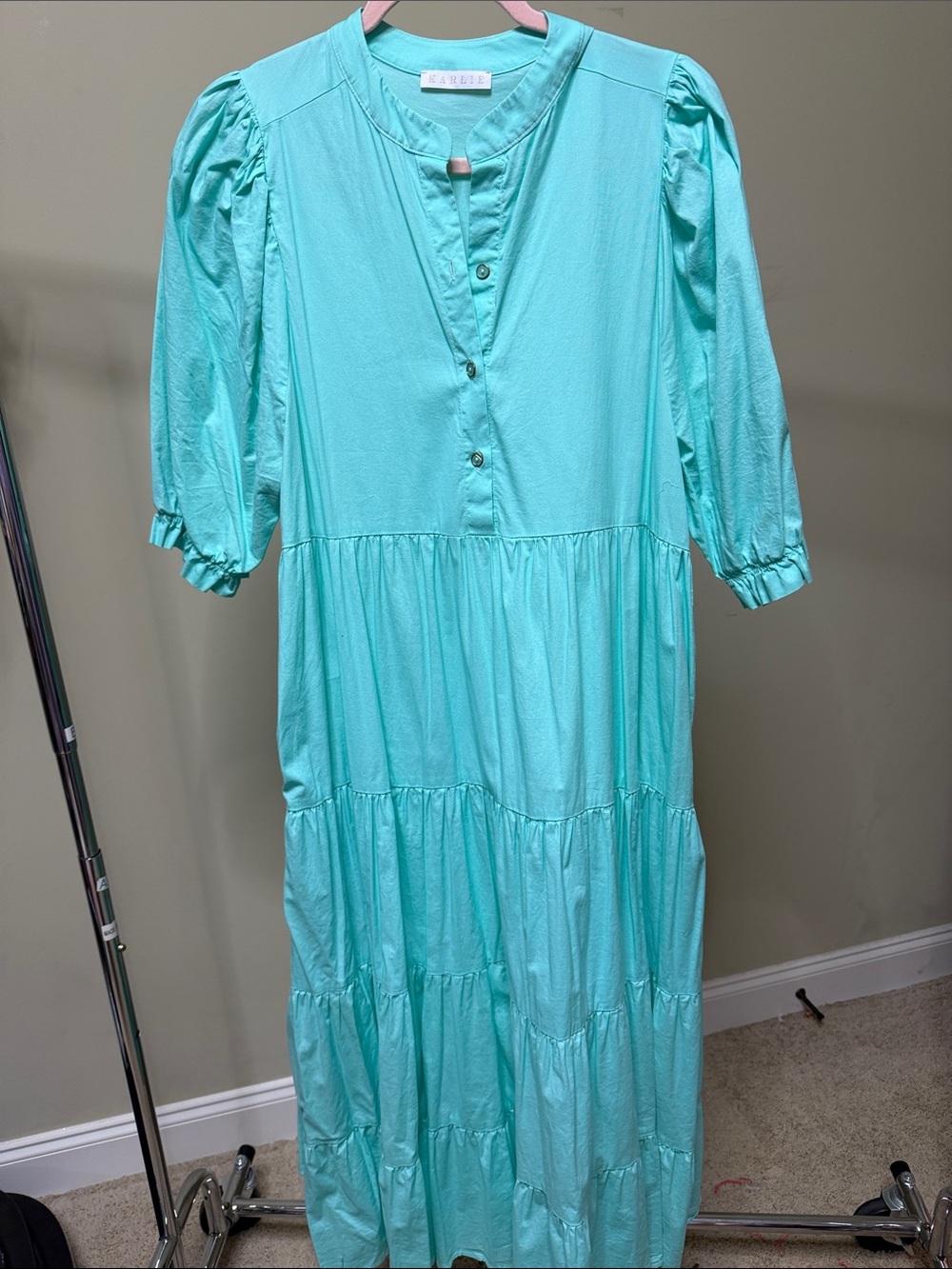 Karlie Mint Tiered maxi Dress with Puff Sleeves